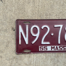 Load image into Gallery viewer, 1955 Massachusetts License Plate Vintage Auto Wall Decor
