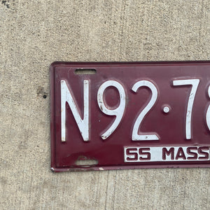 1955 Massachusetts License Plate Vintage Auto Wall Decor