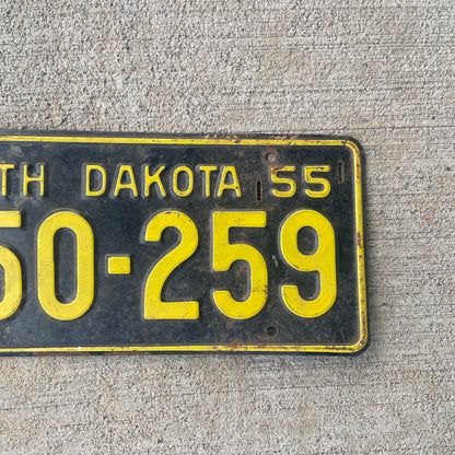 1955 North Dakota License Plate Vintage Black Wall Decor