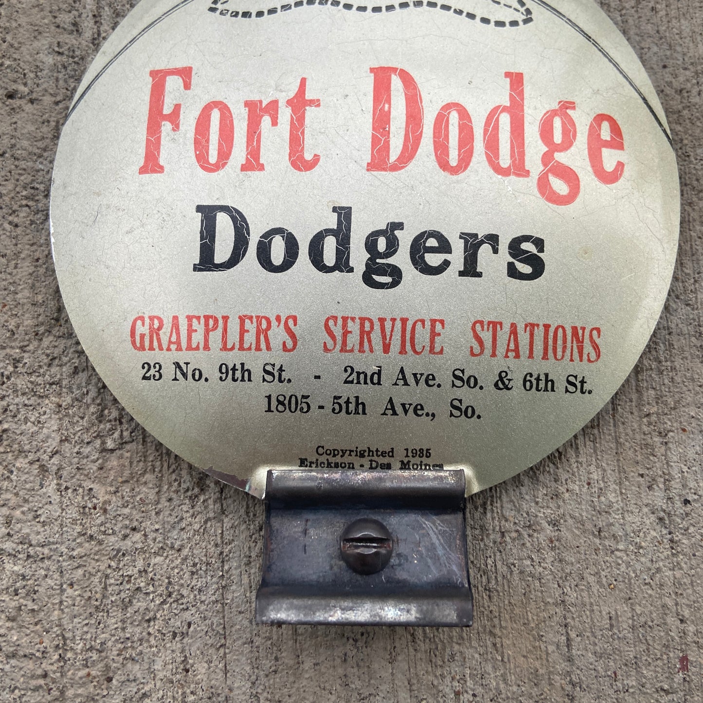 1960 Era Fort Dodge Iowa License Plate Topper with Basketball Graphic