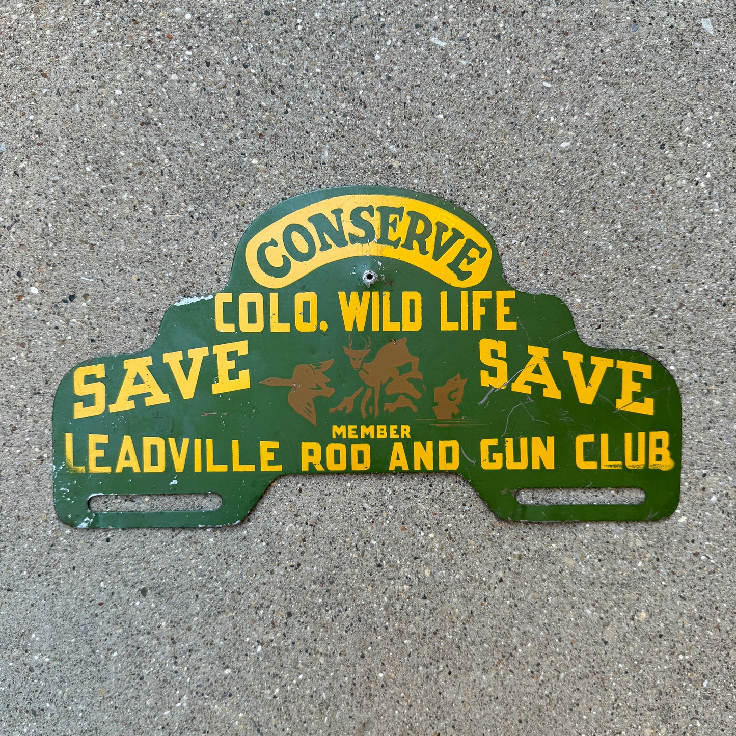 1960 Era Leadville Colorado License Plate Topper Hunting Conservation Nature