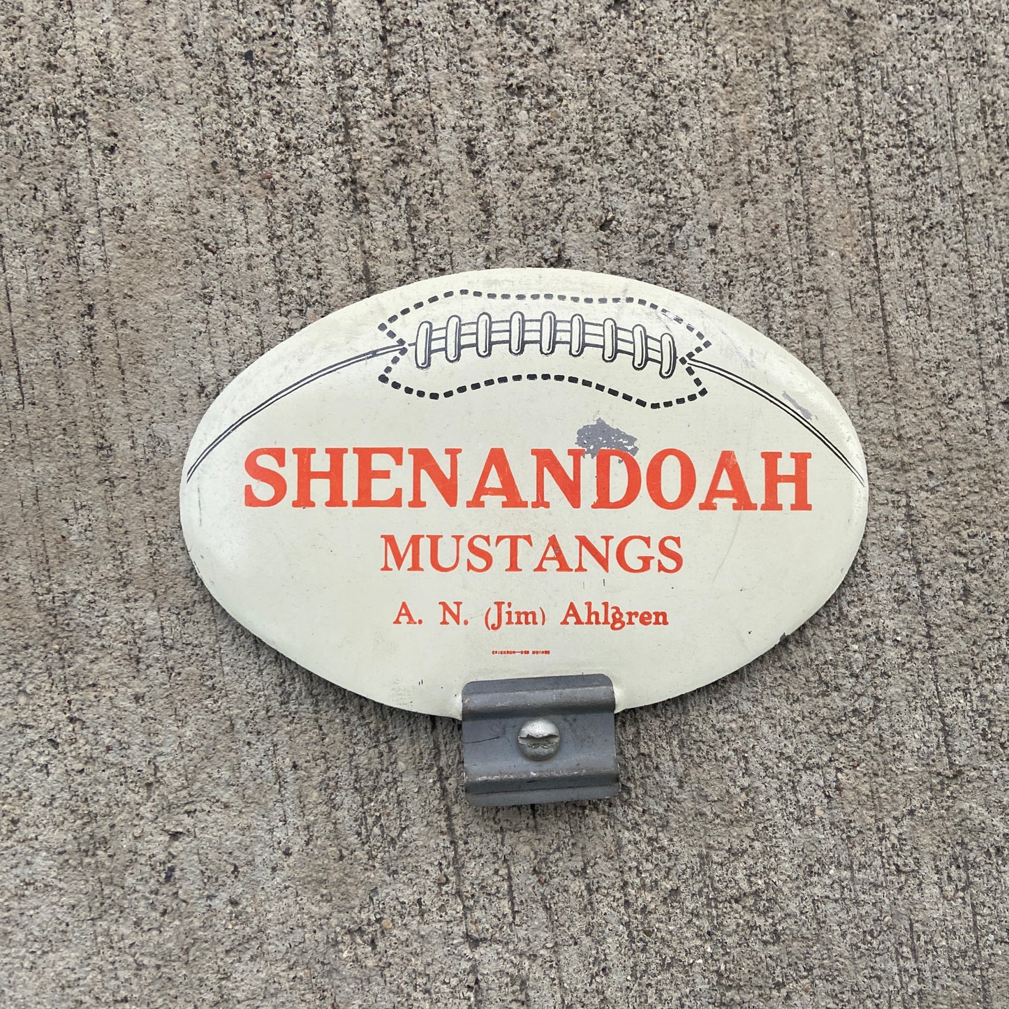 1960 Era Shenandoah Iowa License Plate Topper with Football Graphic