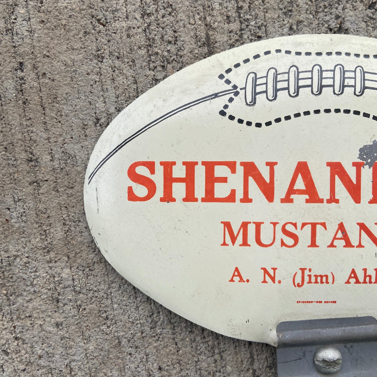 1960 Era Shenandoah Iowa License Plate Topper with Football Graphic