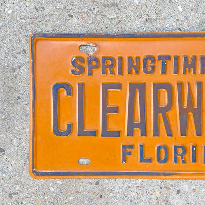 1960s Clearwater Florida License Plate Booster Orange Wall Decor