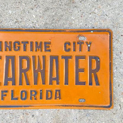 1960s Clearwater Florida License Plate Booster Orange Wall Decor