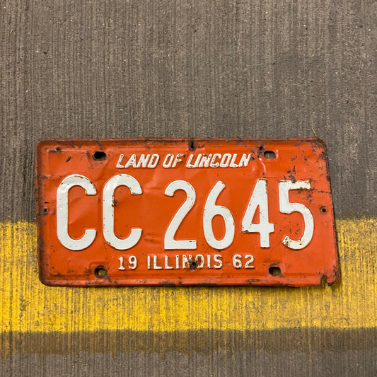 1962 Illinois License Plate Vintage Orange Wall Decor CC 2645