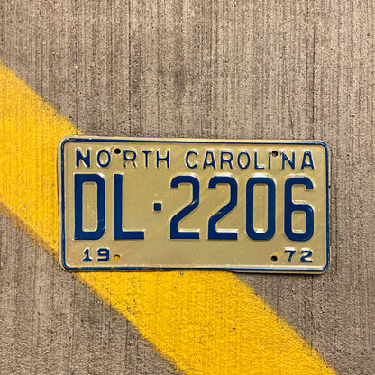 1972 North Carolina License Plate Vintage Blue Wall Decor