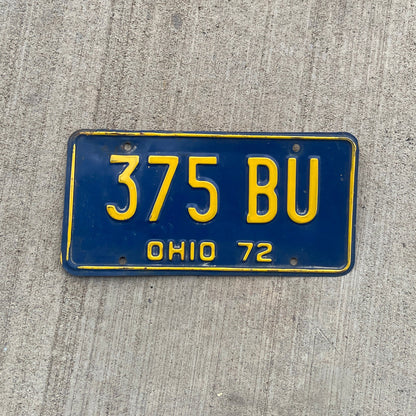 1972 Ohio License Plate Vintage Blue Wall Hanging Decor 375 BU