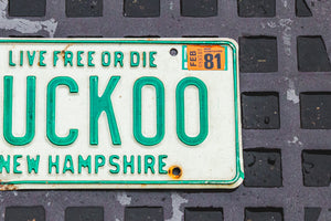 1979 New Hampshire CUCKOO Vanity License Plate Crazy Bird