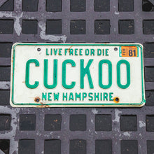 Load image into Gallery viewer, 1979 New Hampshire CUCKOO Vanity License Plate Crazy Bird
