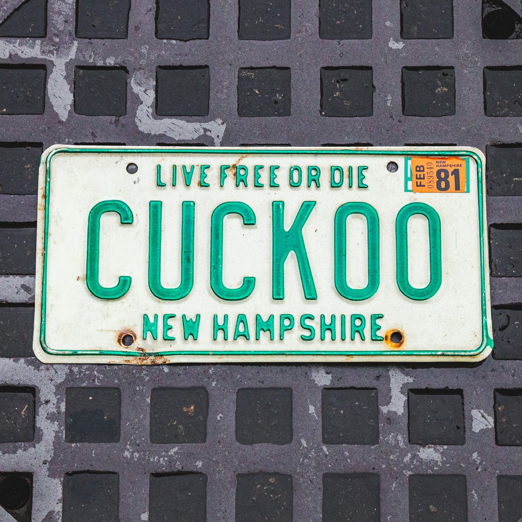 1979 New Hampshire CUCKOO Vanity License Plate Crazy Bird