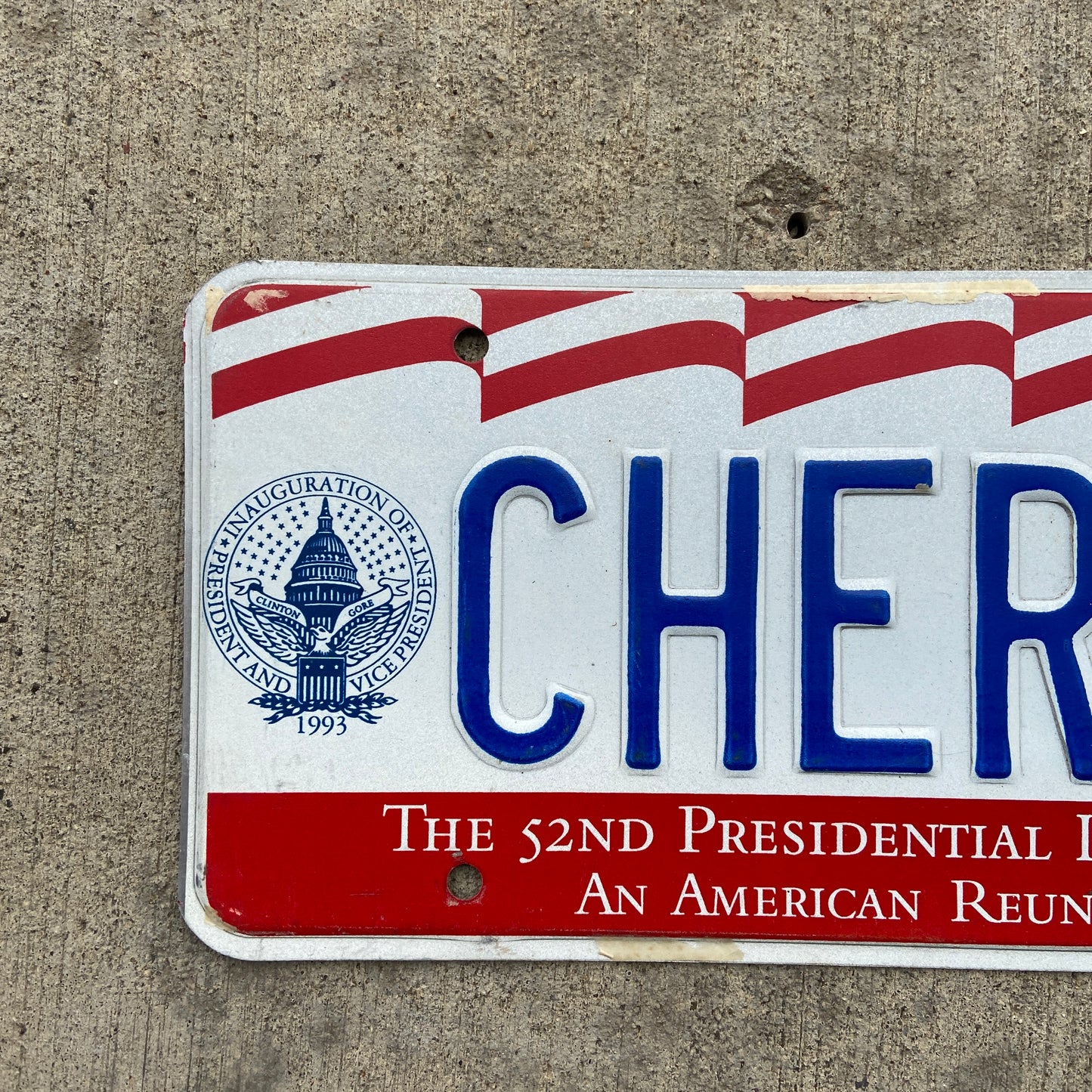 1993 Washington DC Clinton Presidential Inauguration License Plate CHERRY