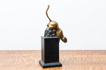 Art Deco Brass Puma Panther Statue - Vintage Home Accent