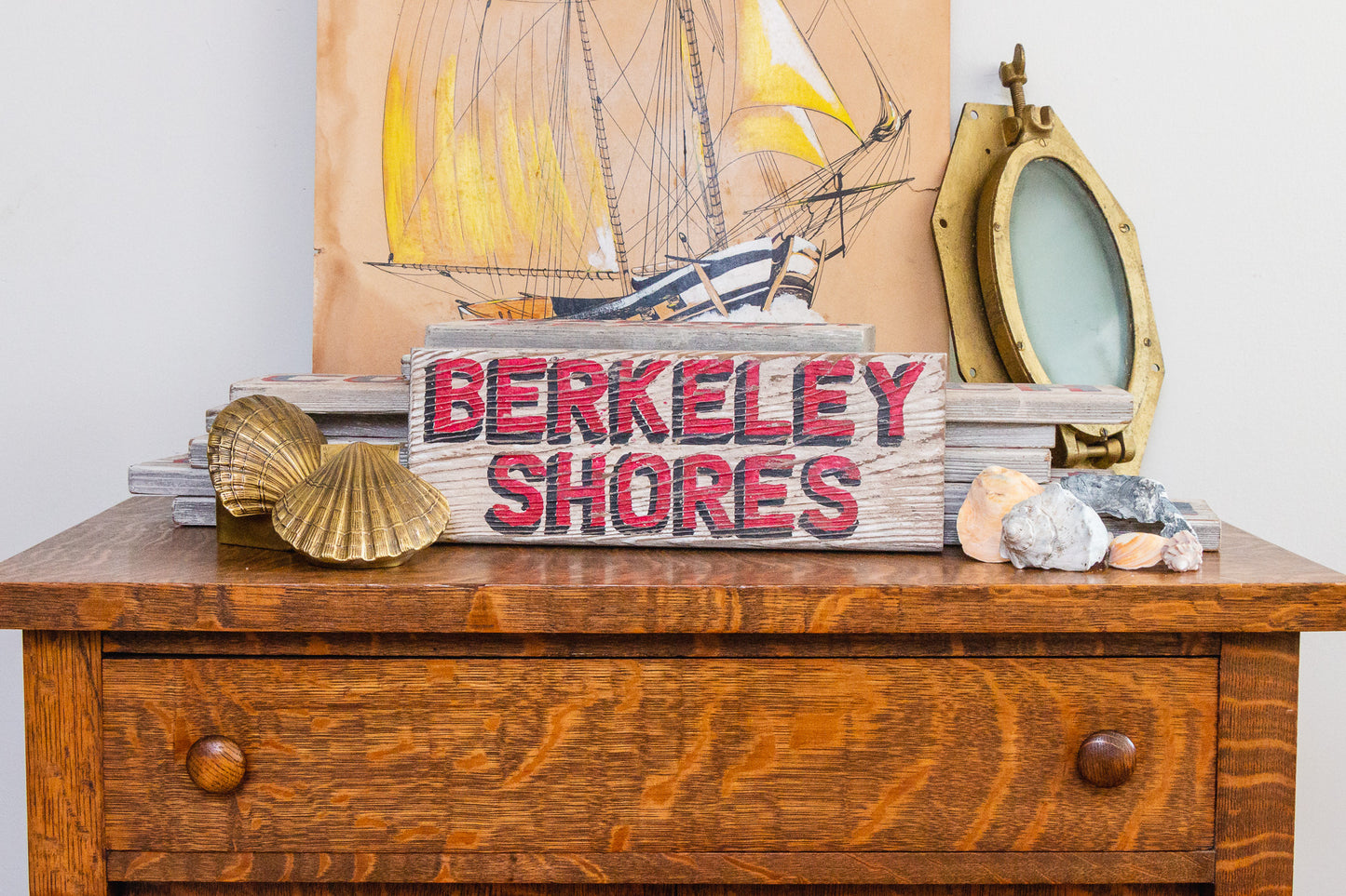 Berkeley Shores Bayville New Jersey Vintage Painted Wood Sign | Coastal Decor