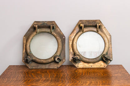 Pair of Brass Portholes Antique Nautical Wall Decor