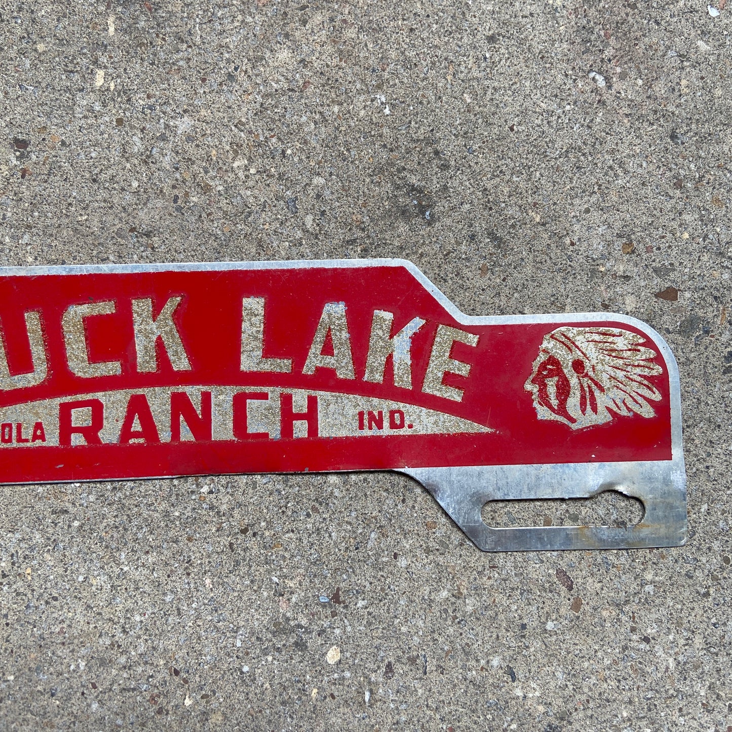 1950s Buck Lake Ranch Angola Indiana License Plate Native American Graphics