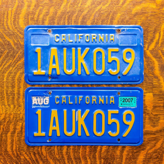 1980 California License Plate Pair Vintage DMV Clear AUK