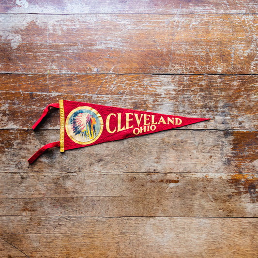 Cleveland Ohio Felt Pennant Vintage Native American Wall Decor