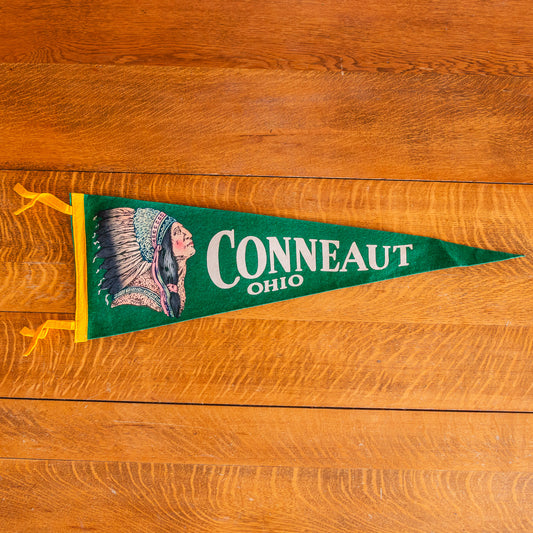 Conneaut Ohio Felt Pennant Vintage Native American Wall Decor