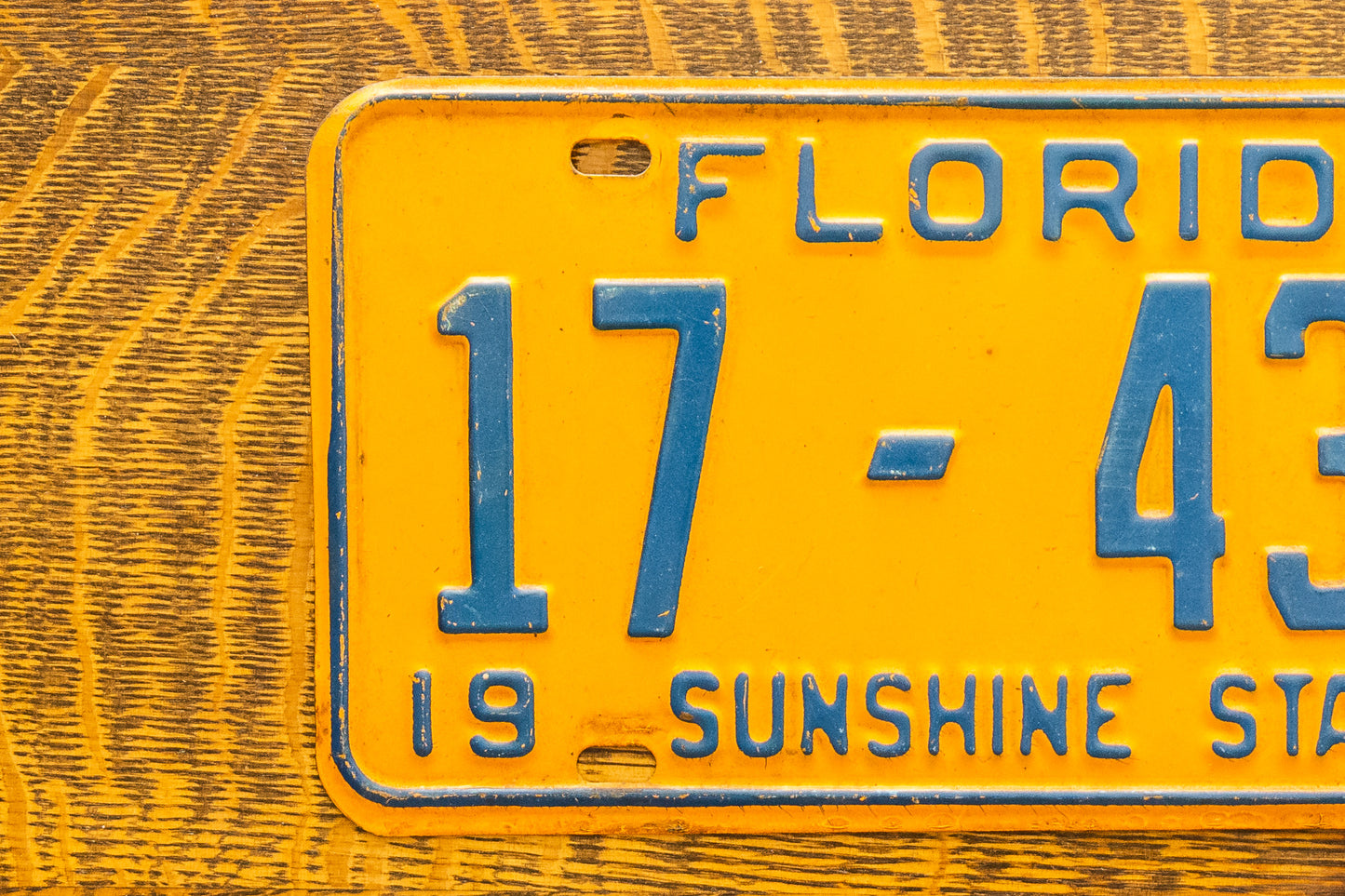 1964 Florida License Plate Orange Blue Vintage 17-4344 DMV Clear YOM