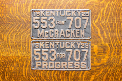 1929 Kentucky License Plate Pair Vintage YOM DMV Clear