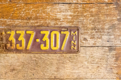 1935 Minnesota License Plate Vintage Maroon Wall Decor