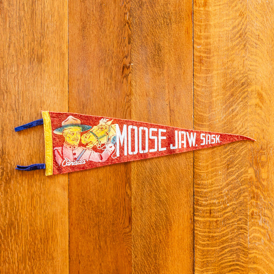 Moose Jaw Sask Felt Pennant Vintage Red Canada Wall Decor