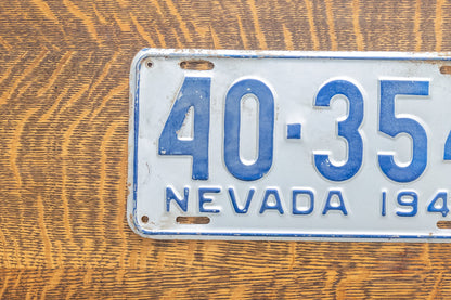 1945 Nevada License Plate Vintage Silver Blue Wall Decor