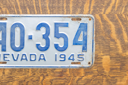 1945 Nevada License Plate Vintage Silver Blue Wall Decor