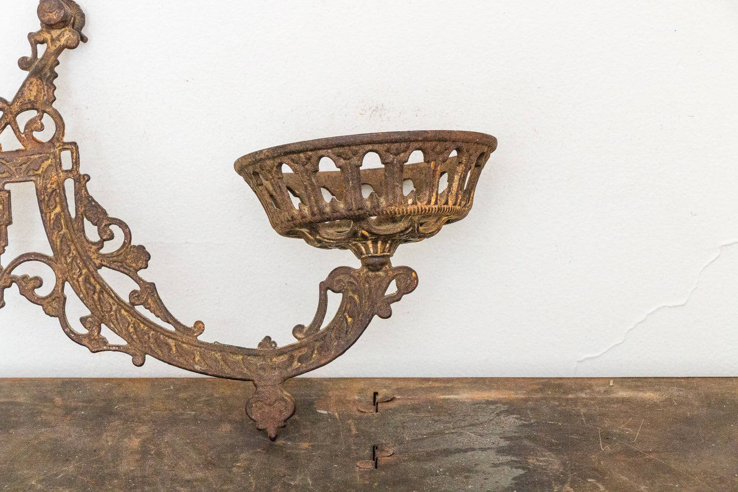Ornate Victorian Cast Iron Candle Sconce with Mirrored Wall Plate