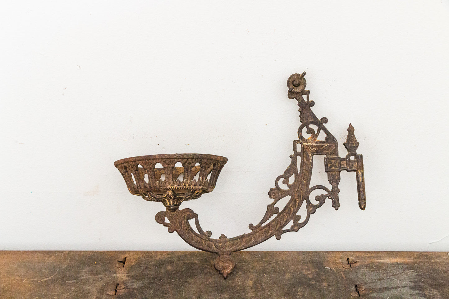 Ornate Victorian Cast Iron Candle Sconce with Mirrored Wall Plate