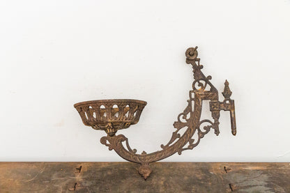 Ornate Victorian Cast Iron Candle Sconce with Mirrored Wall Plate