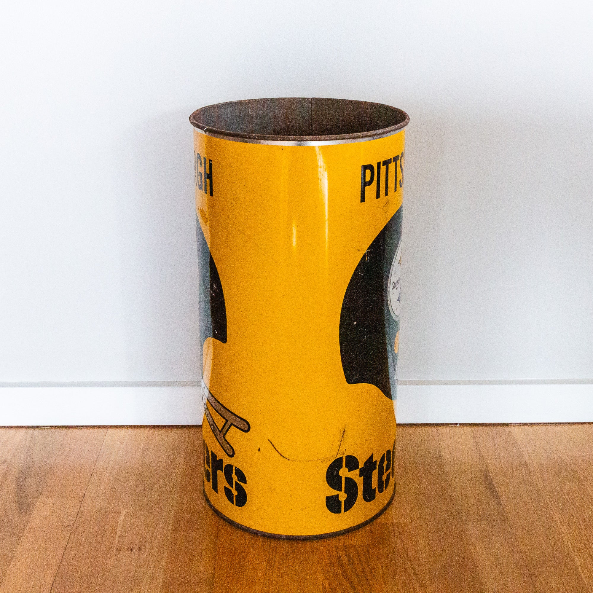 Vintage 1990 Pittsburgh Penguins Metal Garbage Can top Waste Basket