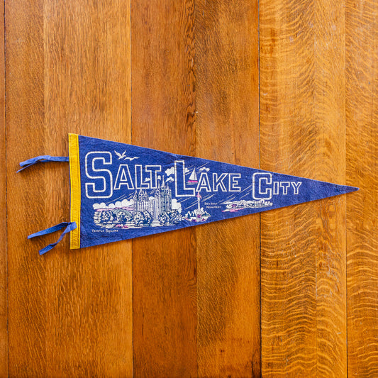 Salt Lake City Utah Felt Pennant | Vintage Large Blue Wall Decor