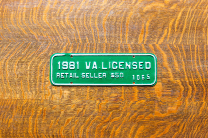 1981 Virginia Seller License Plate Vintage Green Wall Decor 1065