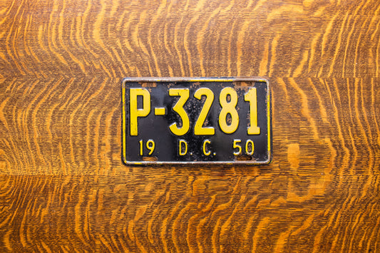 1950 Washington DC License Plate P-3281 District Columbia