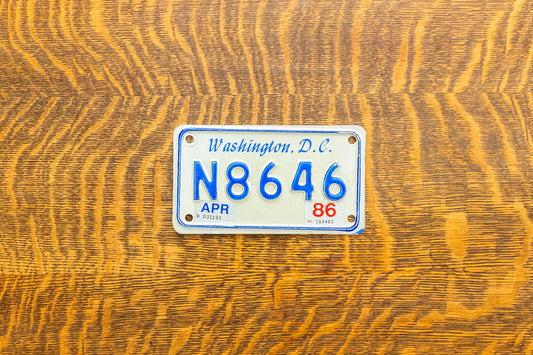 1985 Washington DC Motorcycle License Plate N8646 District Columbia Tag 1986