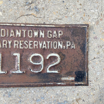 1930s Era Indiantown Gap Pennsylvania License Plate Topper Military Fort Reserve