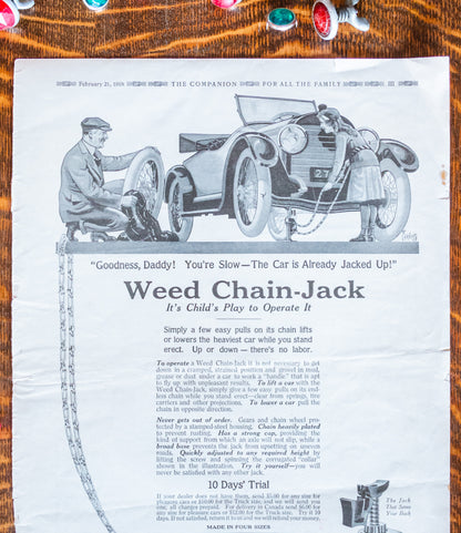 1918 Weed Chains Car Ad Vintage American Chain Co. Automobile Ephemera