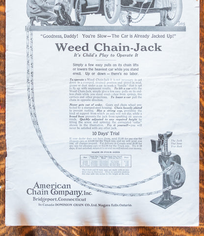 1918 Weed Chains Car Ad Vintage American Chain Co. Automobile Ephemera