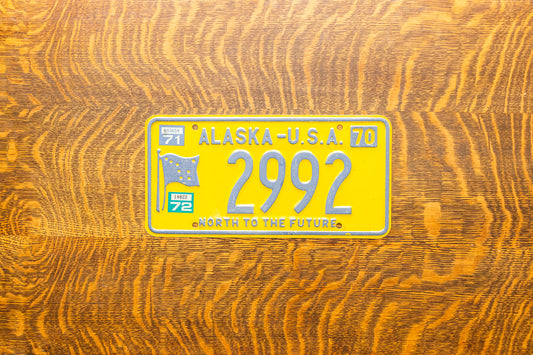 1970 Alaska License Plate Vintage Low Number 2992 Palindrome