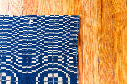 Double Weave Indigo Blue and White Antique Coverlet