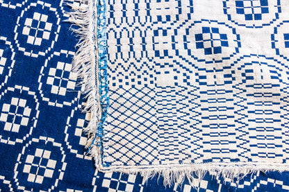 Double Weave Indigo Blue and White Antique Coverlet