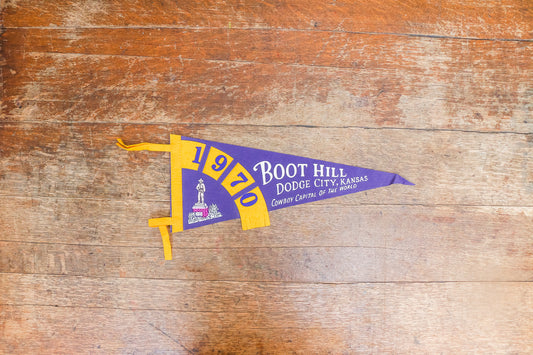 Boot Hill Dodge City Kansas Blue Felt Pennant Vintage Wall Decor