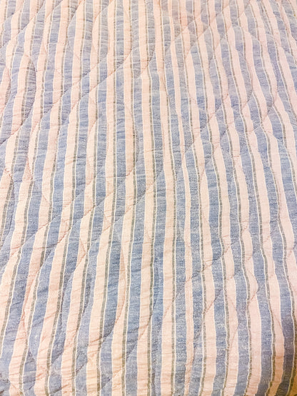 Brown and Blue Chambray Quilt Vintage Camping Blanket