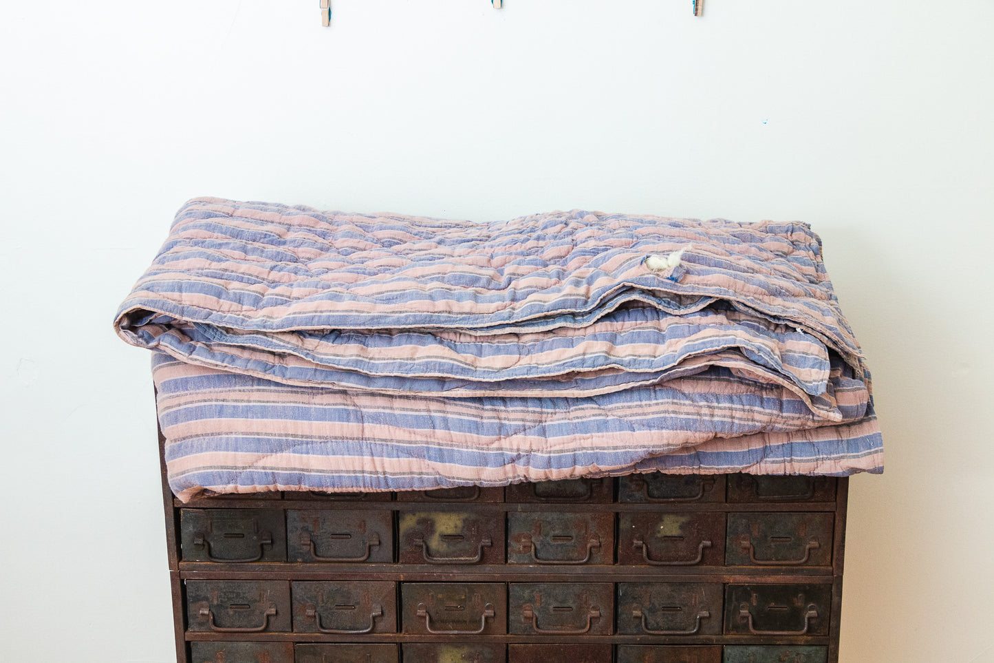 Brown and Blue Chambray Quilt Vintage Camping Blanket