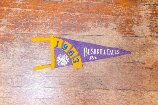 1963 Bushkill Falls Pennsylvania Felt Pennant Vintage Purple PA Wall Decor - Eagle's Eye Finds