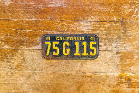 1941 California License Plate Vintage Black Wall Decor 75G115