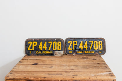 California 1951 License Plate Pair Vintage Wall Hanging Decor - Eagle's Eye Finds