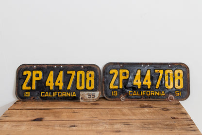 California 1951 License Plate Pair Vintage Wall Hanging Decor - Eagle's Eye Finds